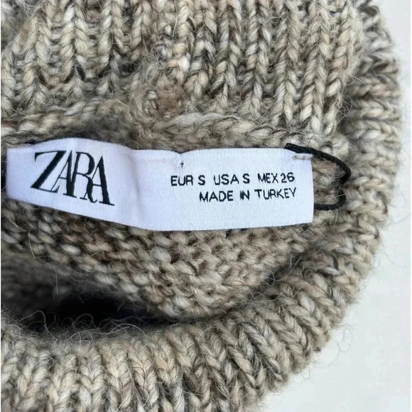 Zara Womens Bloggers Favorite High Collar Knitted Dress Brown Sz Small to Medium - Picture 7 of 16